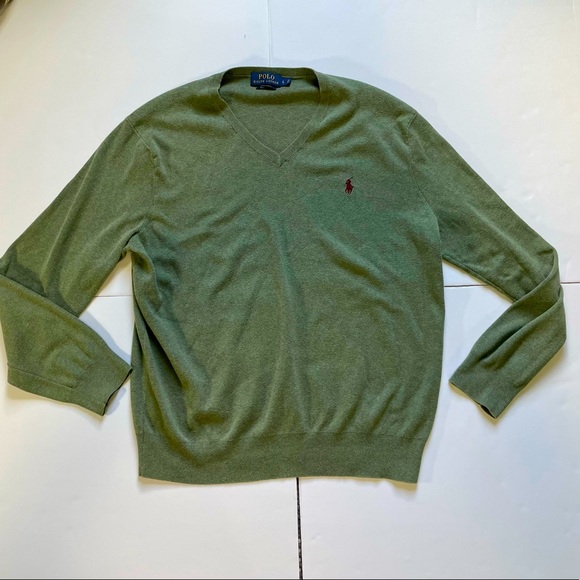 Polo Ralph Lauren Other - Polo Ralph Lauren V Neck Sweater Mens L Pima Cotton Pullover Long Sleeve Green